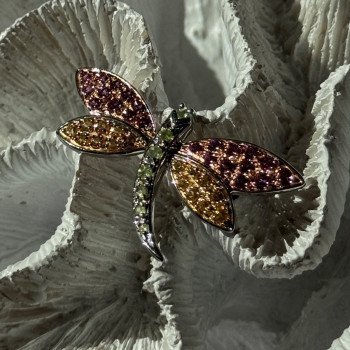 925 Sterling Silver Dragonfly Spinel Brooch