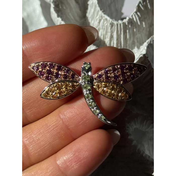 925 Sterling Silver Dragonfly Spinel Brooch