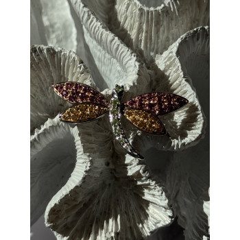 925 Sterling Silver Dragonfly Spinel Brooch