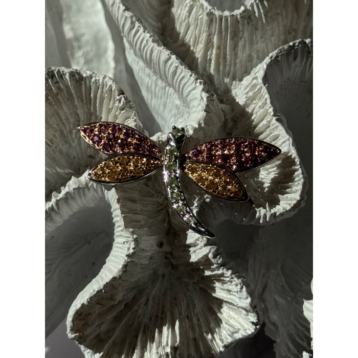 925 Sterling Silver Dragonfly Spinel Brooch