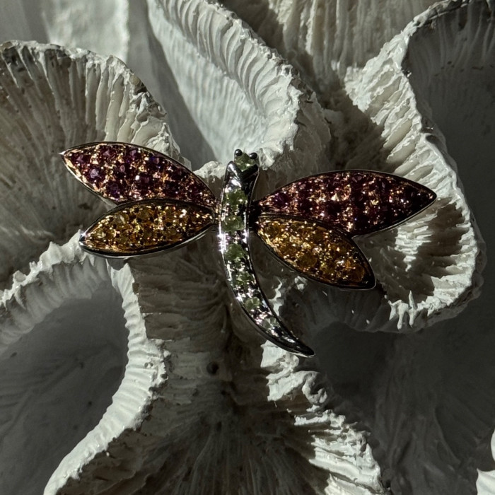 925 Sterling Silver Dragonfly Spinel Brooch