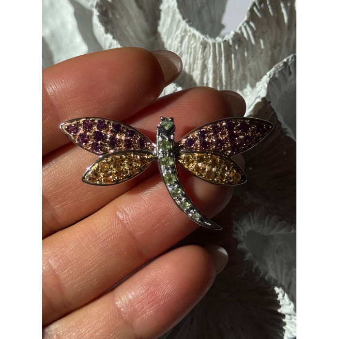 925 Sterling Silver Dragonfly Spinel Brooch