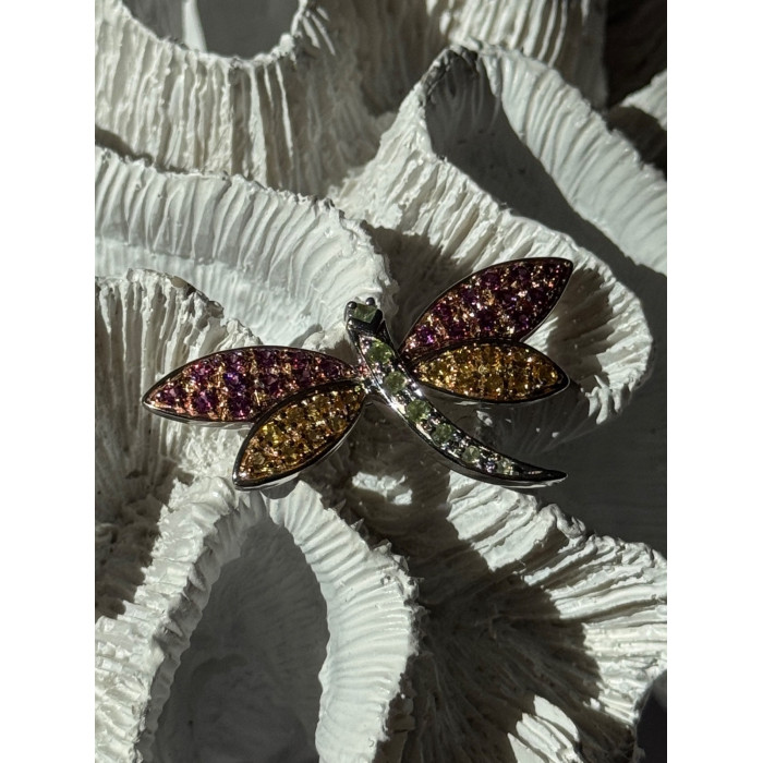925 Sterling Silver Dragonfly Spinel Brooch