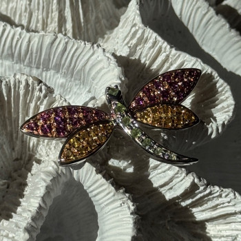 925 Sterling Silver Dragonfly Spinel Brooch