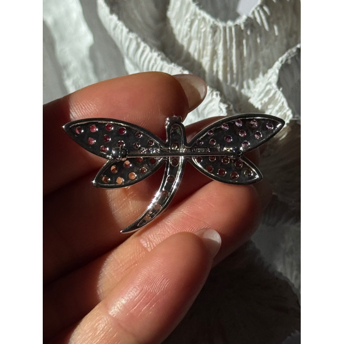 925 Sterling Silver Dragonfly Spinel Brooch