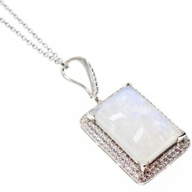 925 Sterling Silver Moonstone & CZ Chain With Pendant
