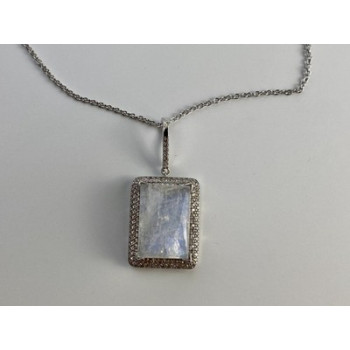 925 Sterling Silver Moonstone & CZ Chain with Pendant