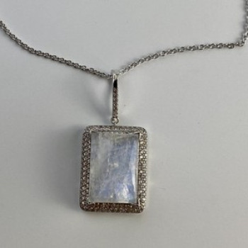 925 Sterling Silver Moonstone & CZ Chain With Pendant