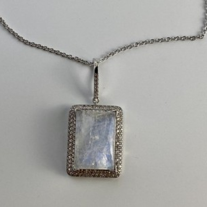 925 Sterling Silver Moonstone & CZ Chain With Pendant