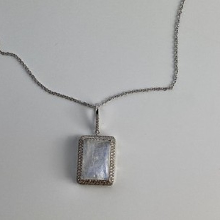 925 Sterling Silver Moonstone & CZ Chain With Pendant