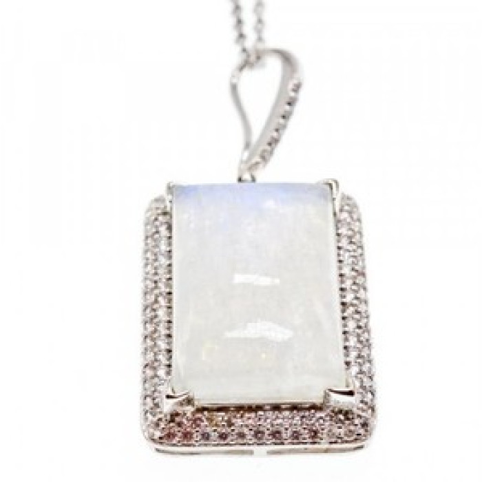 925 Sterling Silver Moonstone & CZ Chain With Pendant