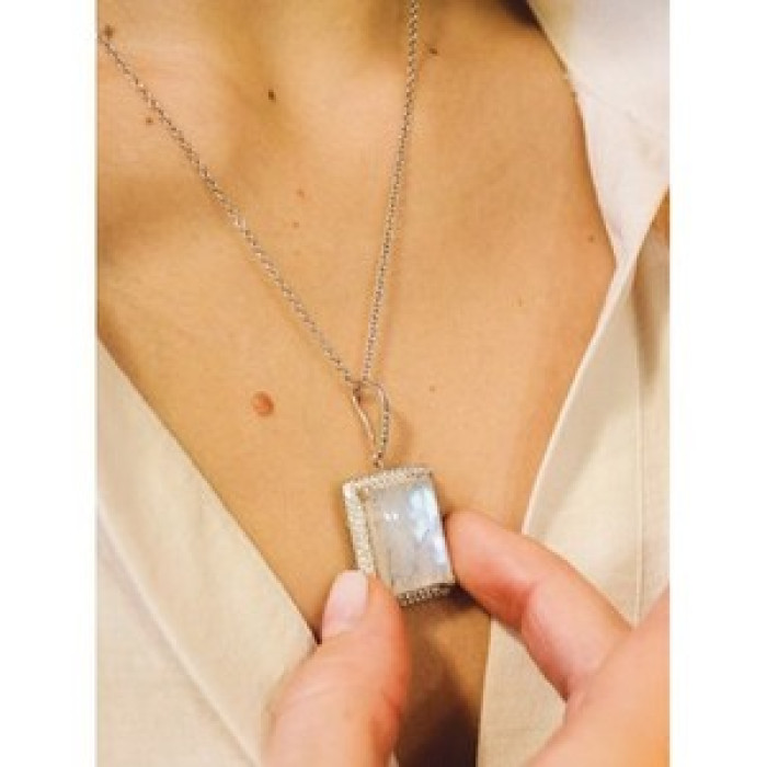 925 Sterling Silver Moonstone & CZ Chain With Pendant