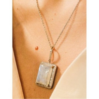 925 Sterling Silver Moonstone & CZ Chain With Pendant