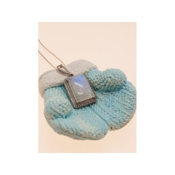 925 Sterling Silver Moonstone & CZ Chain with Pendant