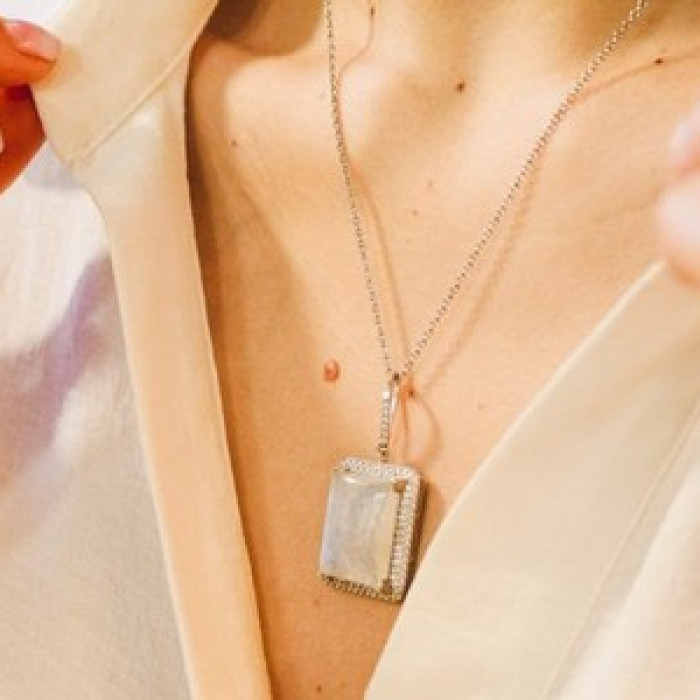 925 Sterling Silver Moonstone & CZ Chain With Pendant