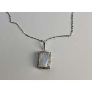 925 Sterling Silver Moonstone & CZ Chain with Pendant