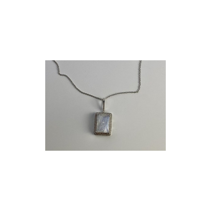 925 Sterling Silver Moonstone & CZ Chain with Pendant