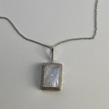 925 Sterling Silver Moonstone & CZ Chain With Pendant