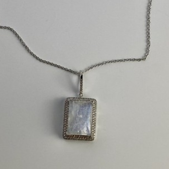 925 Sterling Silver Moonstone & CZ Chain With Pendant