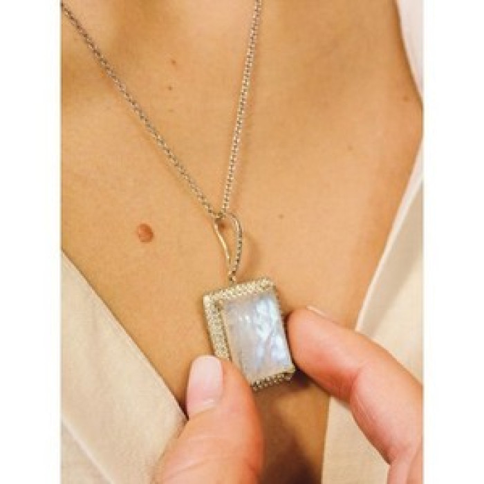 925 Sterling Silver Moonstone & CZ Chain With Pendant