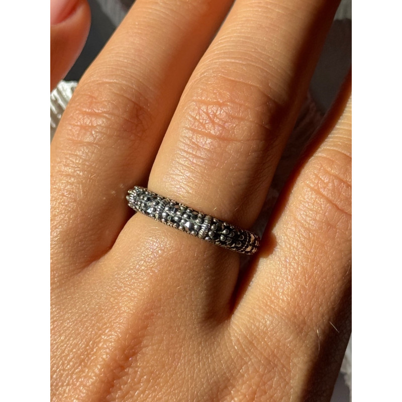 925 Sterling Silver Marcasite Band Ring Size 8