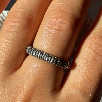 925 Sterling Silver Marcasite Band Ring Size 8