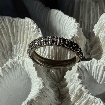 925 Sterling Silver Marcasite Band Ring Size 8