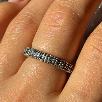 925 Sterling Silver Marcasite Band Ring Size 8