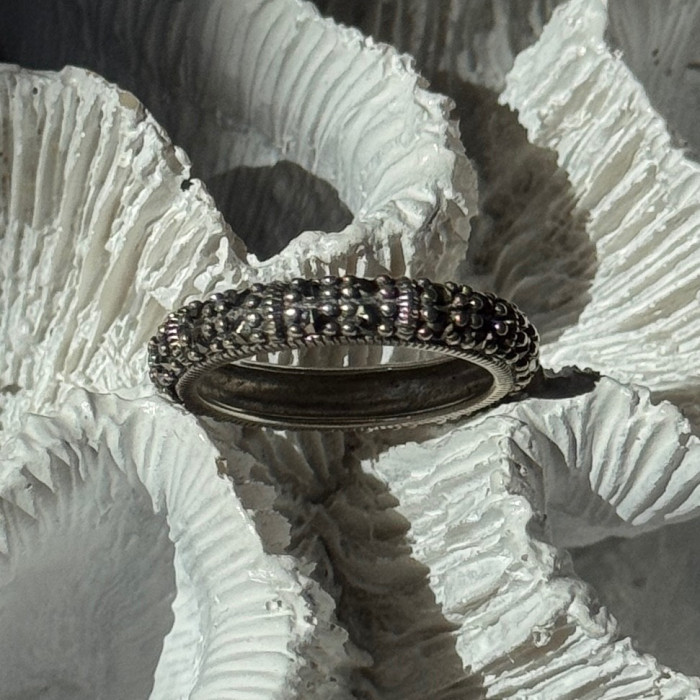 925 Sterling Silver Marcasite Band Ring Size 8