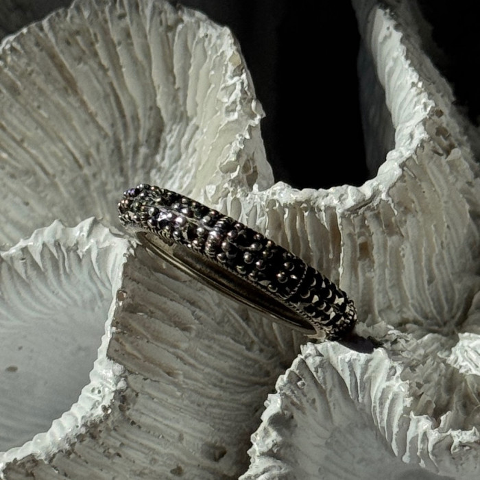 925 Sterling Silver Marcasite Band Ring Size 8