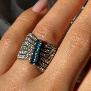 925 Sterling Silver Topaz & Beryl Ring Size 7