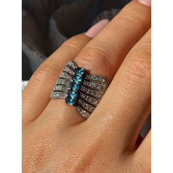 925 Sterling Silver Topaz & Beryl Ring Size 7