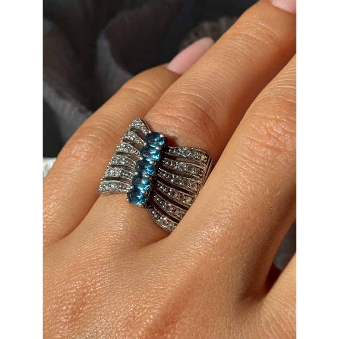 925 Sterling Silver Topaz & Beryl Ring Size 7