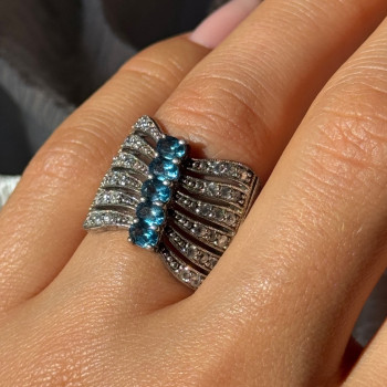 925 Sterling Silver Topaz & Beryl Ring Size 7