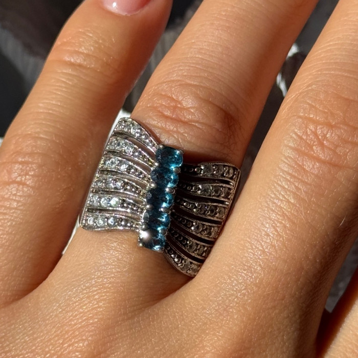 925 Sterling Silver Topaz & Beryl Ring Size 7