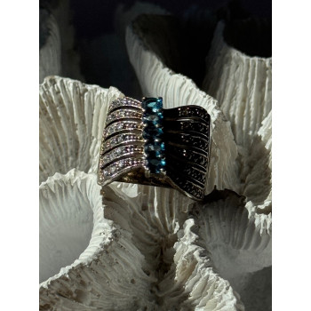 925 Sterling Silver Topaz & Beryl Ring Size 7