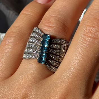 925 Sterling Silver Topaz & Beryl Ring Size 7