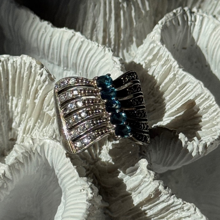 925 Sterling Silver Topaz & Beryl Ring Size 7