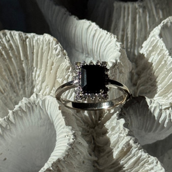 925 Sterling Silver Onyx & Beryl Ring Size 9