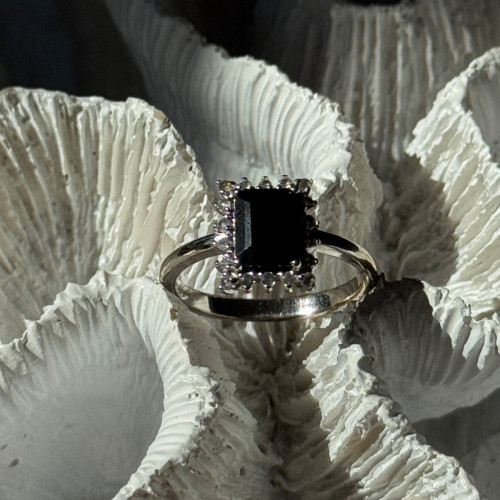 925 Sterling Silver Onyx & Beryl Ring Size 9