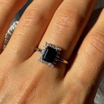 925 Sterling Silver Onyx & Beryl Ring Size 9