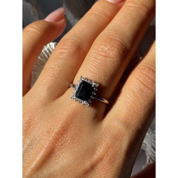 925 Sterling Silver Onyx & Beryl Ring Size 9