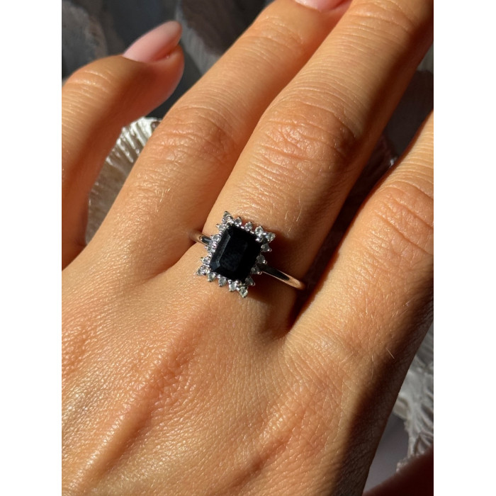925 Sterling Silver Onyx & Beryl Ring Size 9