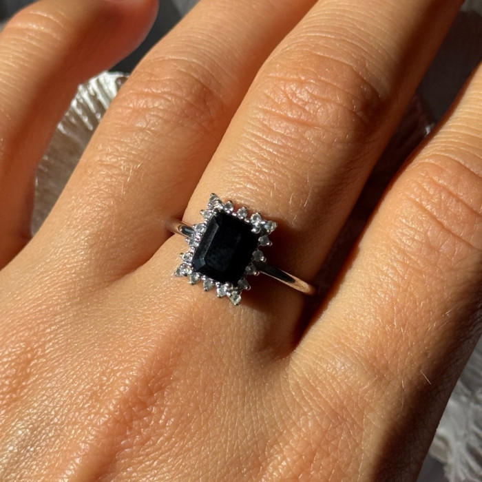 925 Sterling Silver Onyx & Beryl Ring Size 9