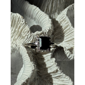 925 Sterling Silver Onyx & Beryl Ring Size 9