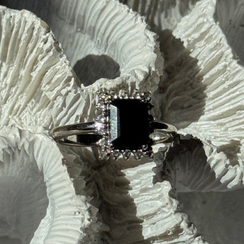 925 Sterling Silver Onyx & Beryl Ring Size 9