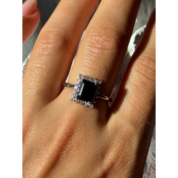 925 Sterling Silver Onyx & Beryl Ring Size 9