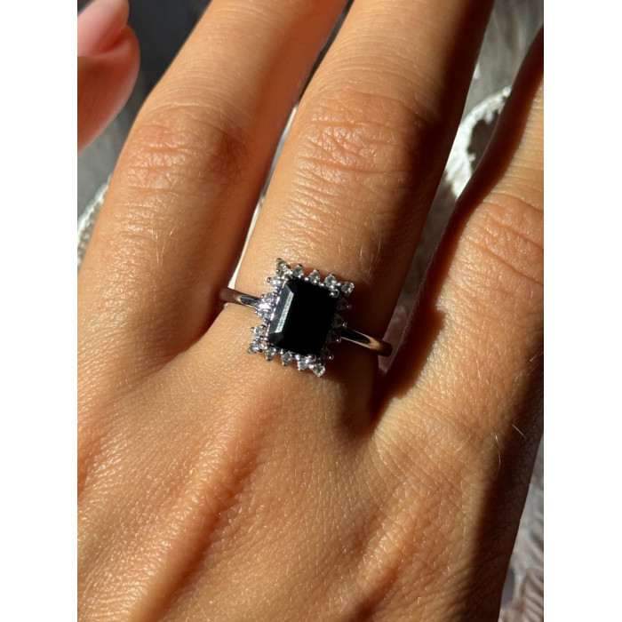 925 Sterling Silver Onyx & Beryl Ring Size 9