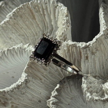 925 Sterling Silver Onyx & Beryl Ring Size 9