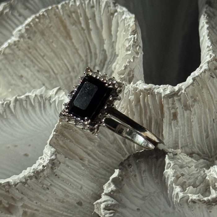 925 Sterling Silver Onyx & Beryl Ring Size 9